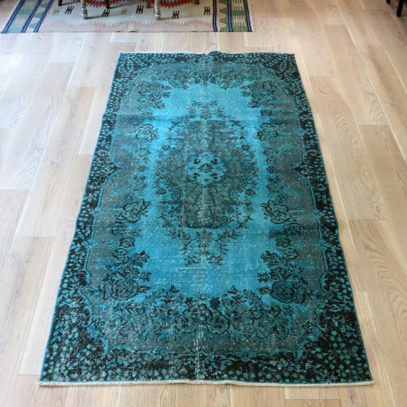 オーバーダイド ヴィンテージラグ ターコイズ 230x115cm トルコ手織り絨毯 アップサイクル | 