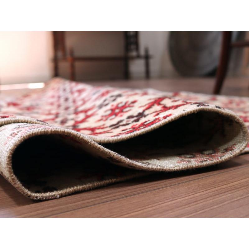 オーバーダイド ヴィンテージラグ ベージュ&レッド 135x116cm トルコ手織り絨毯 アップサイクル | ブランド登録なし | 08