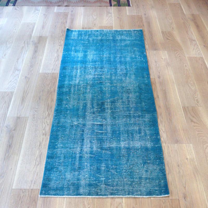 オーバーダイド ヴィンテージラグ ライトブルー 208x85cm トルコ手織り絨毯 アップサイクル | 