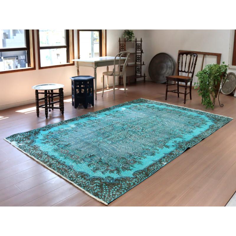 オーバーダイド ヴィンテージラグ ターコイズブルー 265x175cm トルコ