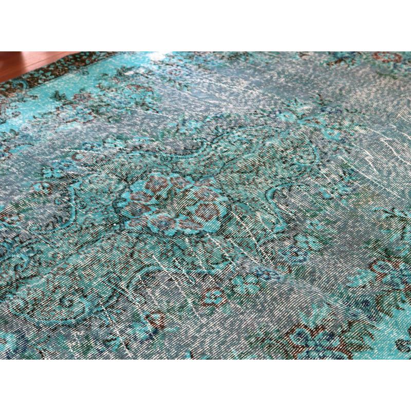 オーバーダイド ヴィンテージラグ ターコイズブルー 265x175cm トルコ