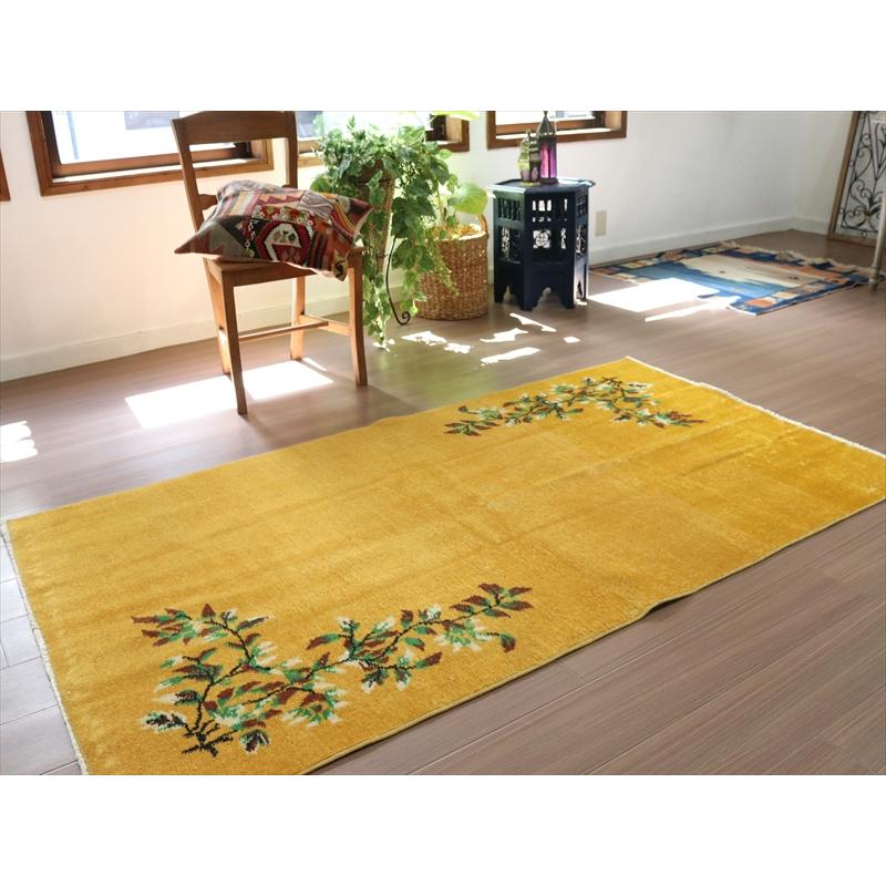 ヴィンテージ オーバーダイドラグ マスタードイエロー トルコ手織り