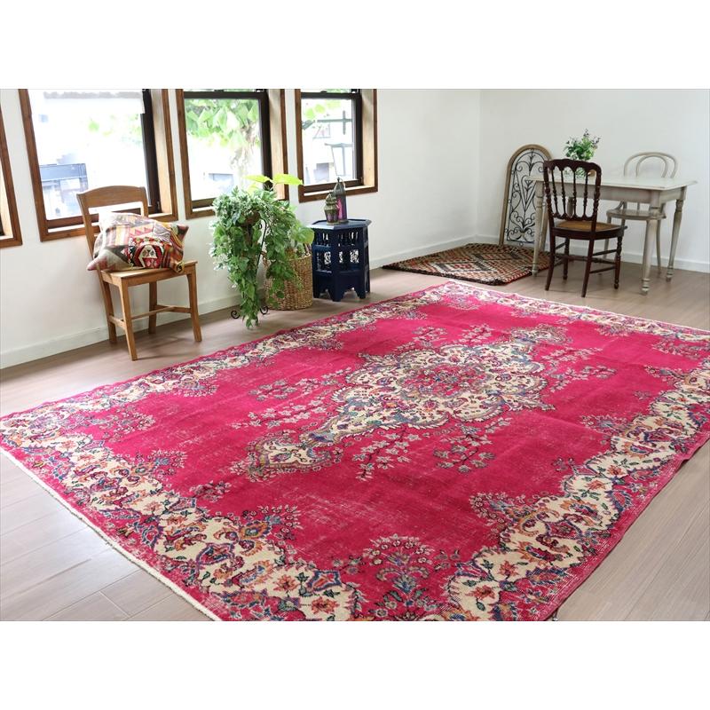 ピンク　オーバーダイ　ヴィンテージラグ　トルコラグ ピンク オーバーダイ ヴィンテージラグ トルコラグ トルコ