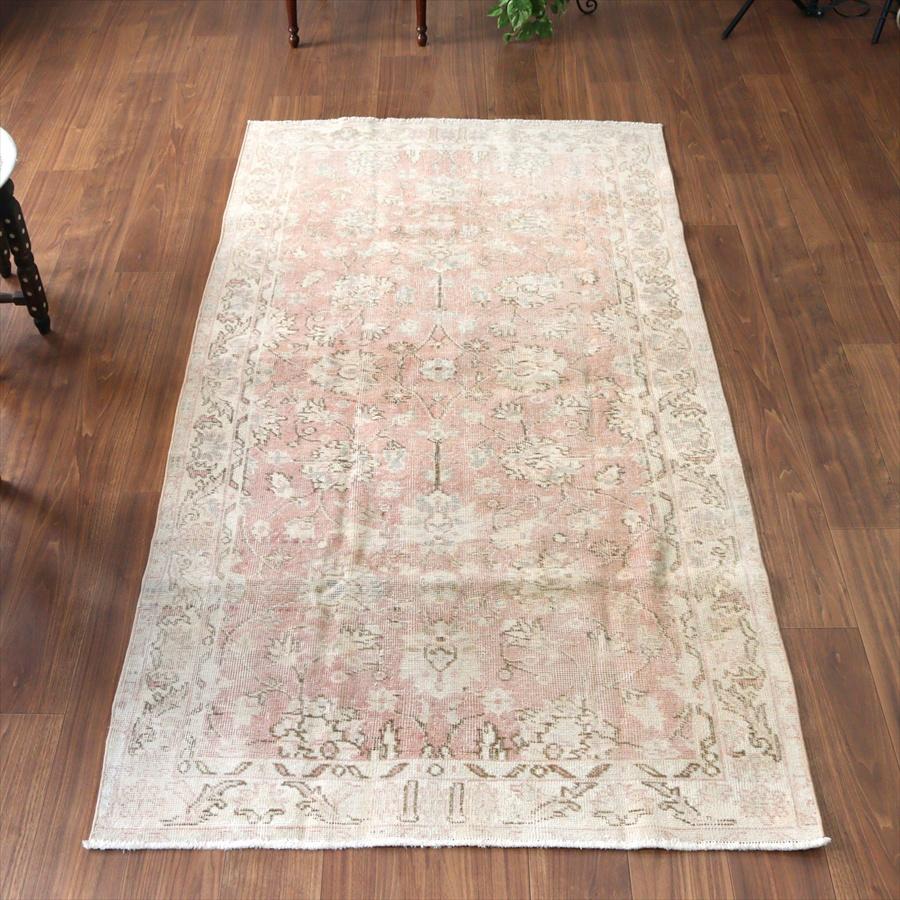 オールドラグ ヴィンテージウォッシュ 216x116cm ウスパルタ 花のメダリオン レッド | 