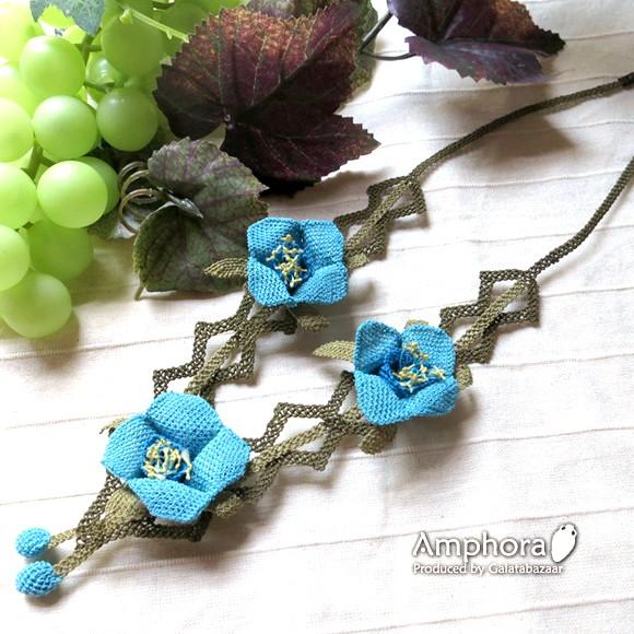 イーネ オヤ刺繍針で作る繊細なレースネックレス/キキョウの花