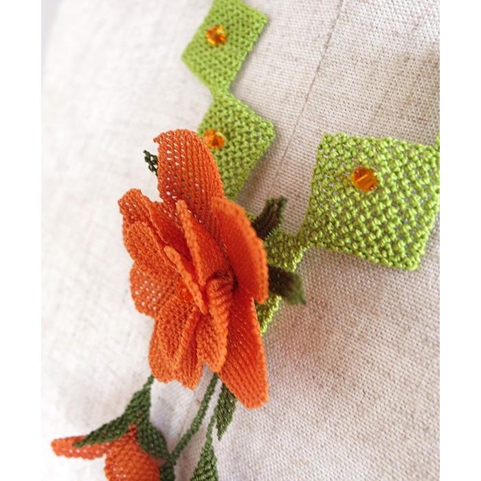 イーネ オヤ刺繍針で作る繊細なレースネックレス/オレンジの花 | ブランド登録なし | 02