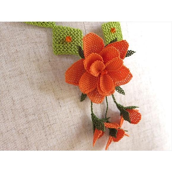 イーネ オヤ刺繍針で作る繊細なレースネックレス/オレンジの花 | ブランド登録なし | 03