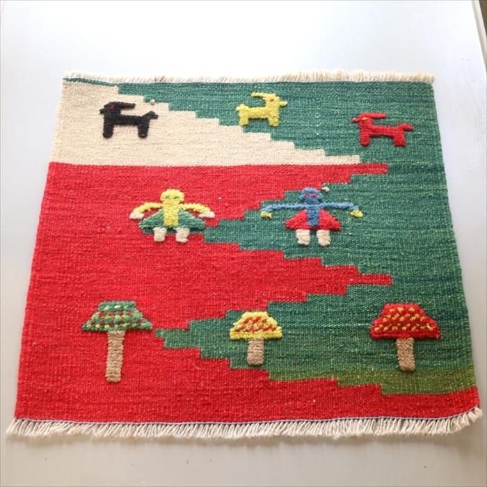 トルコ ヴィンテージラグA3 大判 レア ブルー グレー ベージュ ピンク