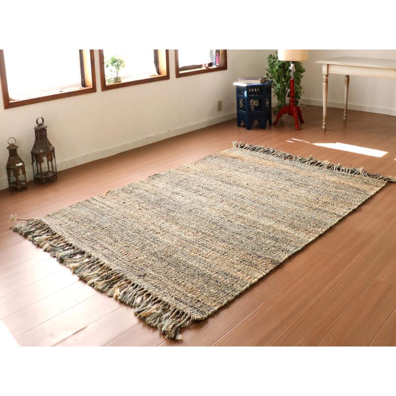 ジュートラグ 手織り 天然繊維 麻 200x140cm グレー