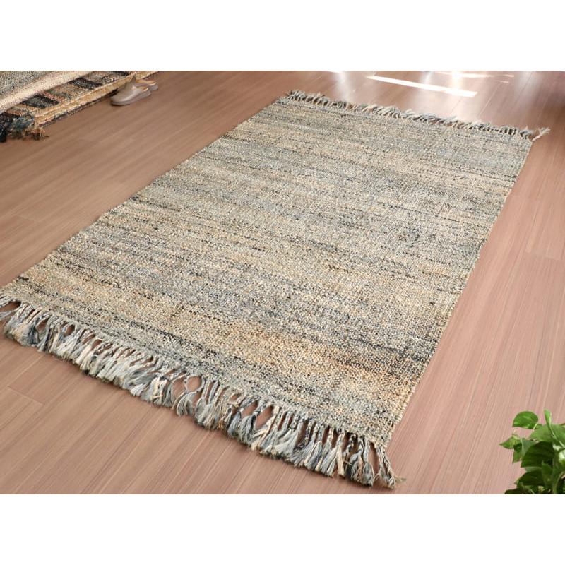 ジュートラグ 手織り 天然繊維 麻 200x140cm グレー