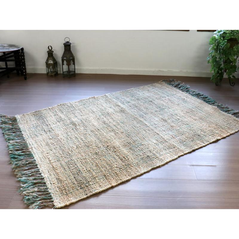 ジュートラグ 手織り 天然繊維 麻 170x120cm ベージュxグレーx