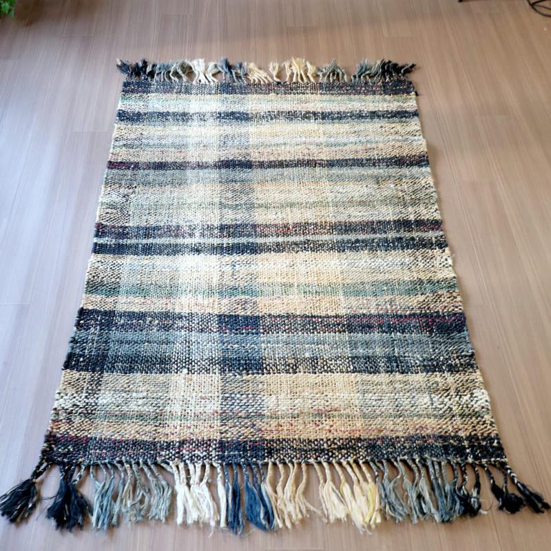ジュートラグ 手織り　天然繊維　麻　 170x120cm ブラックストライプ | ブランド登録なし