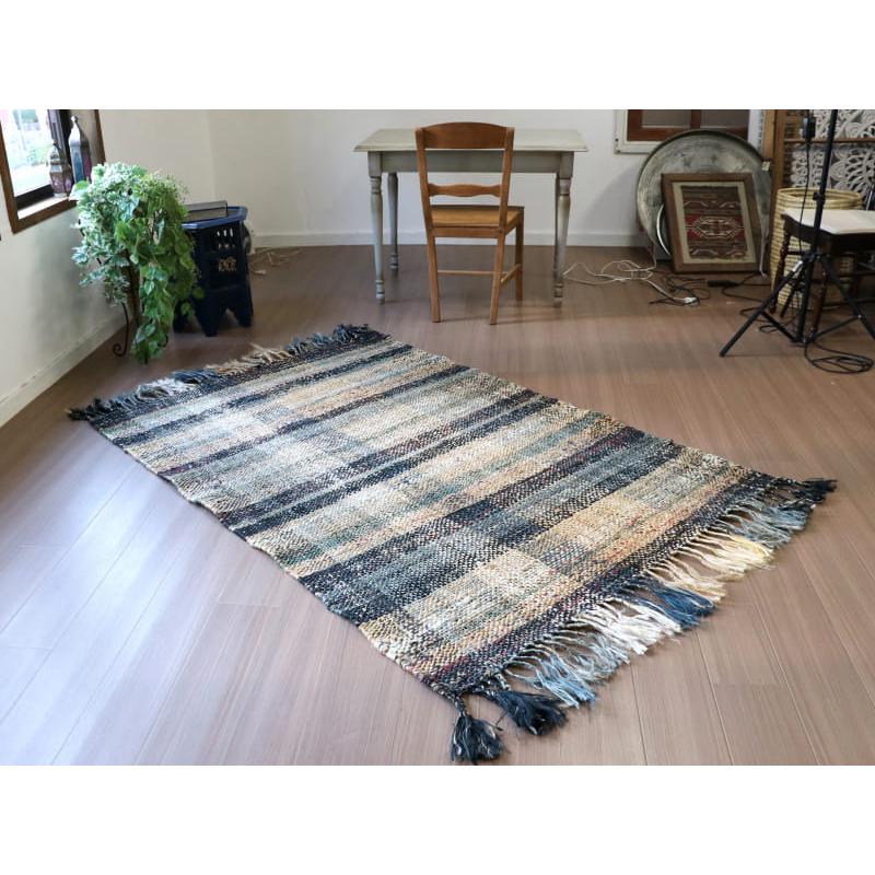 ジュートラグ 手織り　天然繊維　麻　 170x120cm ブラックストライプ | ブランド登録なし | 03