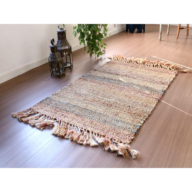 ジュートラグ 手織り　天然繊維　麻　 120x80cm ベージュストライプ | ブランド登録なし | 01