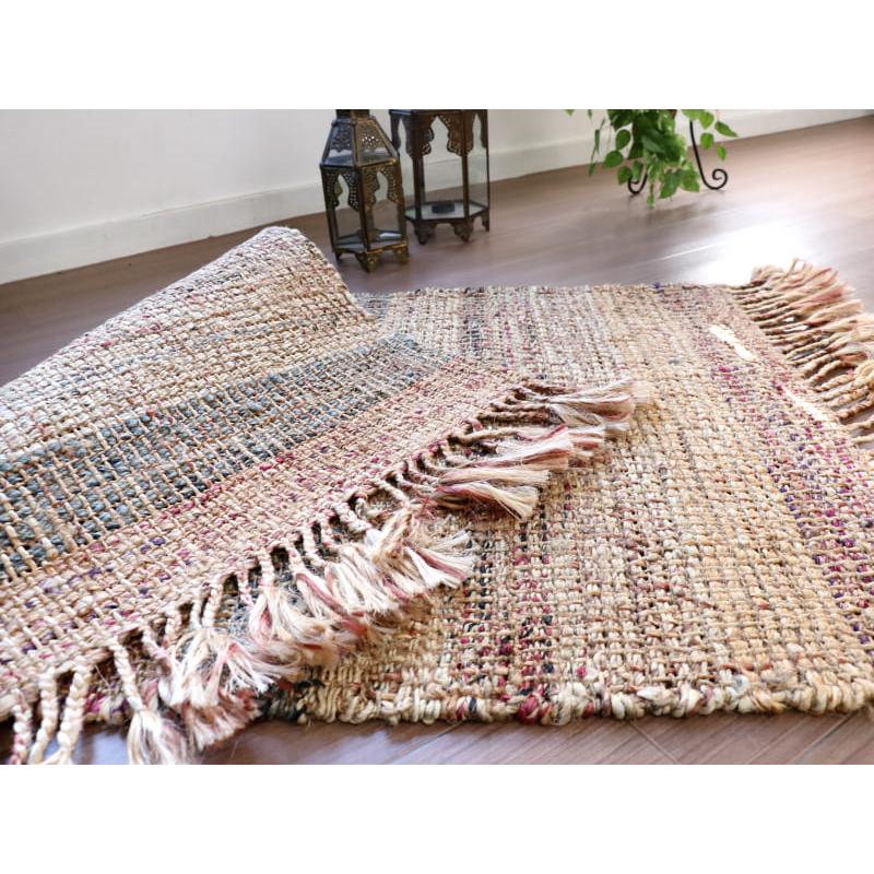 ジュートラグ 手織り　天然繊維　麻　 120x80cm ベージュストライプ | ブランド登録なし | 05