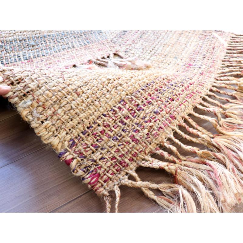 ジュートラグ 手織り　天然繊維　麻　 120x80cm ベージュストライプ | ブランド登録なし | 06