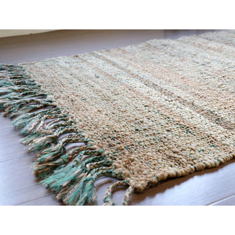 ジュートラグ 手織り　天然繊維　麻　 120x80cm ベージュxグレーｘグリーン | ブランド登録なし | 03