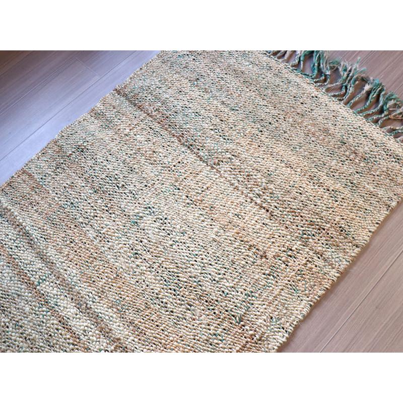 ジュートラグ 手織り　天然繊維　麻　 120x80cm ベージュxグレーｘグリーン | ブランド登録なし | 04