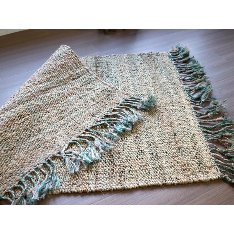 ジュートラグ 手織り　天然繊維　麻　 120x80cm ベージュxグレーｘグリーン | ブランド登録なし | 05