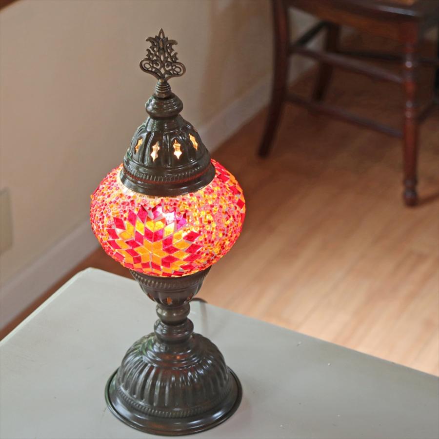 トルコランプ モザイクテーブルランプ 直径13cm 全高36cm オレンジ E17