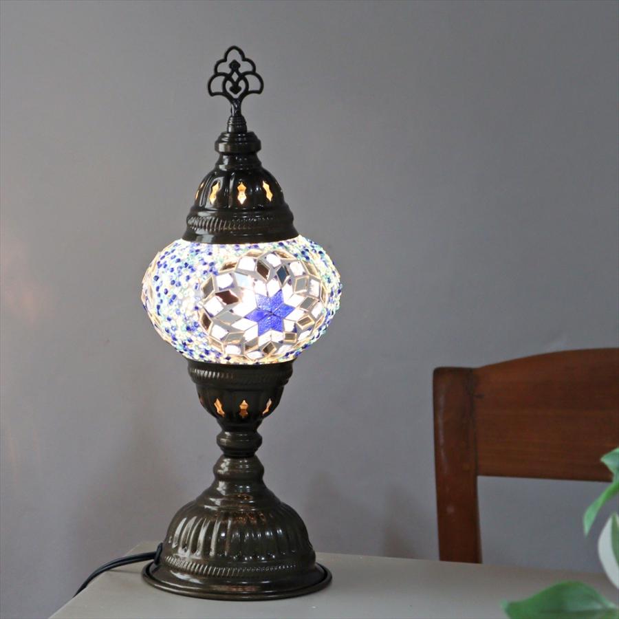 トルコランプ モザイクテーブルランプ 直径13cm 全高36cm ブルー
