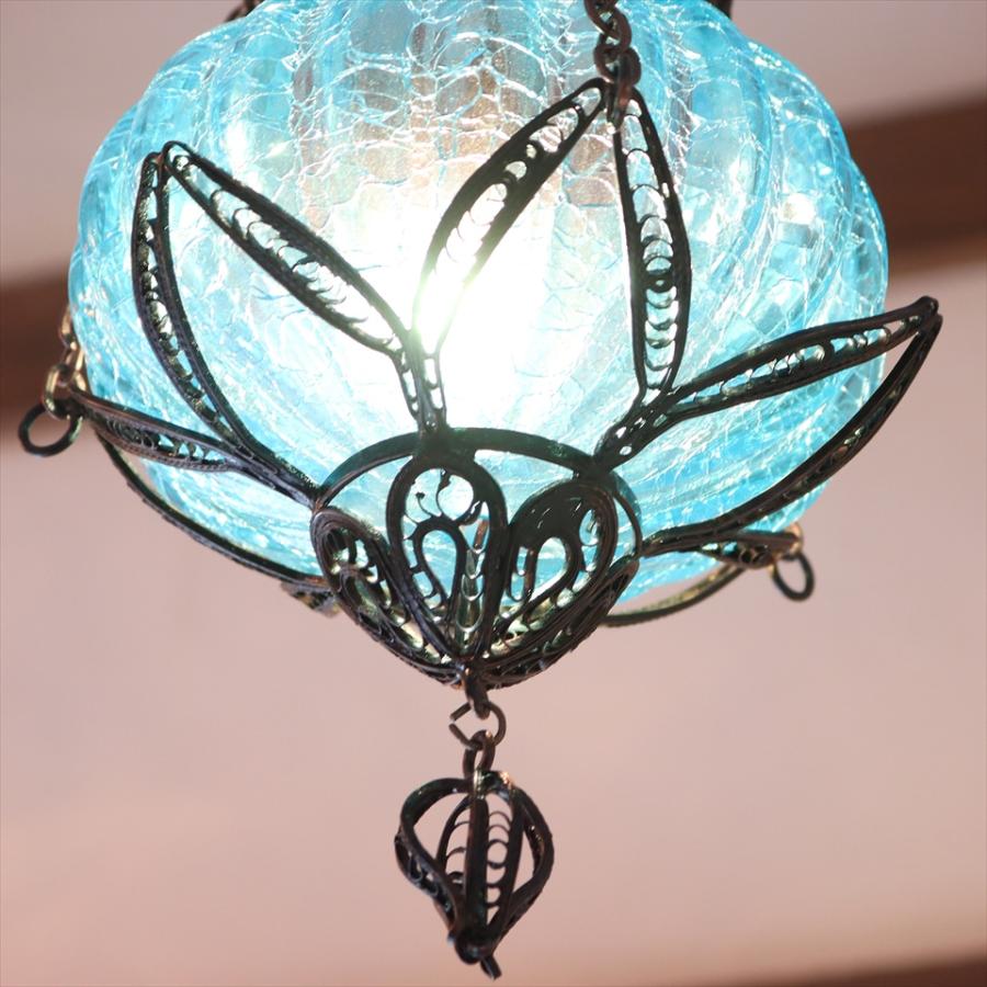 トルコランプテルキャリ細工・クラックガラス・ペンダントライト  