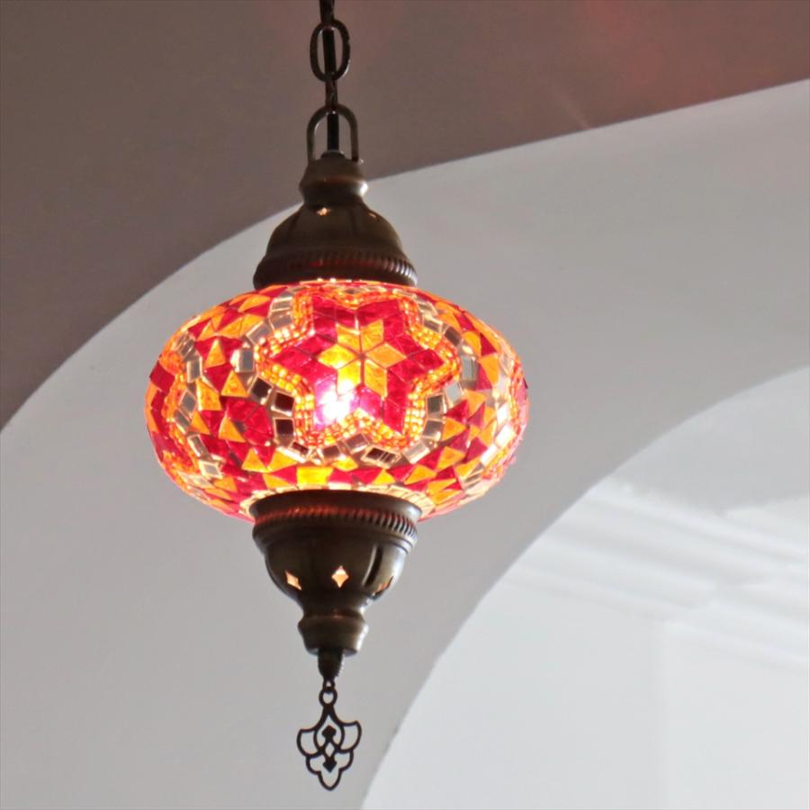 トルコランプ モザイクランプ ペンダントランプ 直径16cm オレンジ