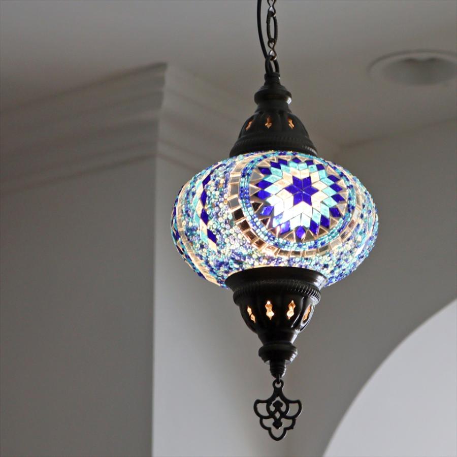 トルコランプ モザイクランプ ペンダントランプ 直径16cm H70cm ブルー
