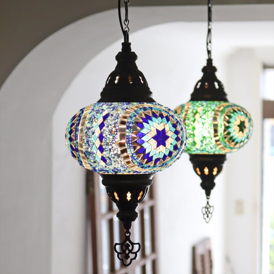 トルコランプ モザイクランプ ペンダントランプ 直径16cm H70cm ブルー