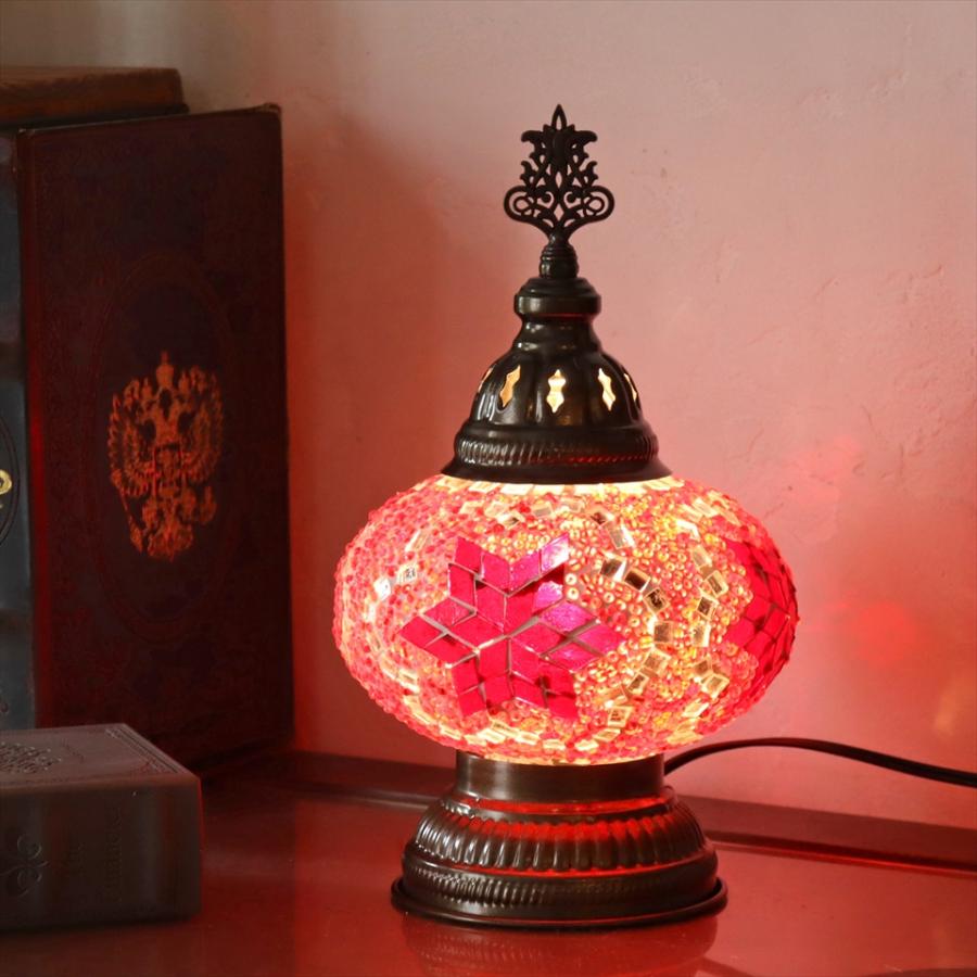 トルコランプ モザイクテーブルランプ 直径16cm 高さ27cm レッド E17