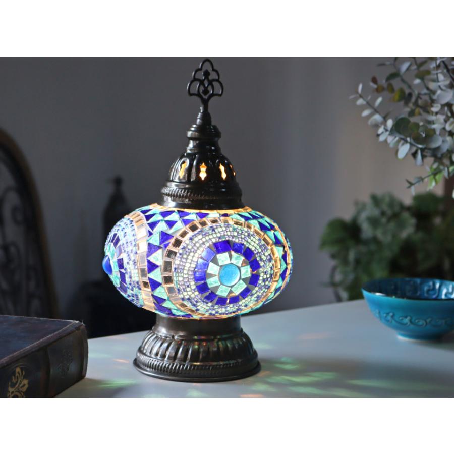 トルコランプ モザイクテーブルランプ 直径16cm 高さ27cm ブルー