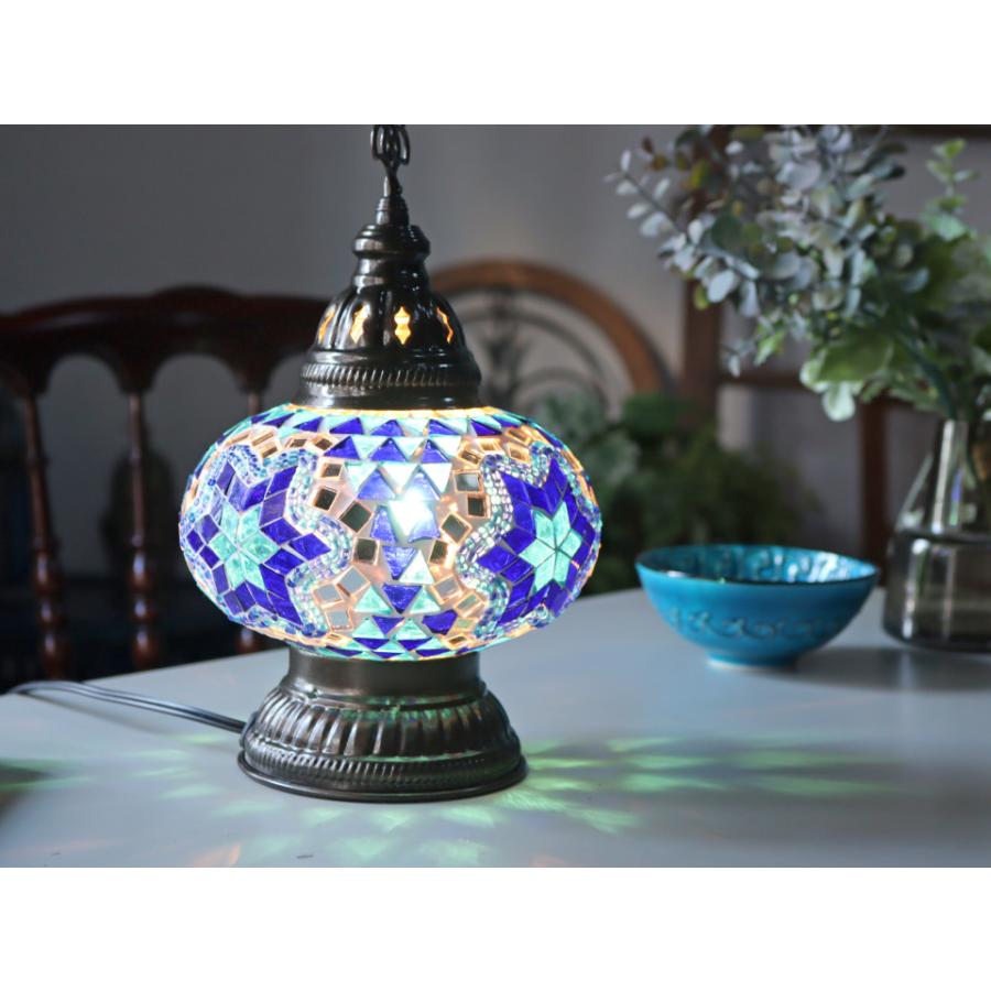 トルコランプ モザイクテーブルランプ 直径16cm 高さ27cm ブルー