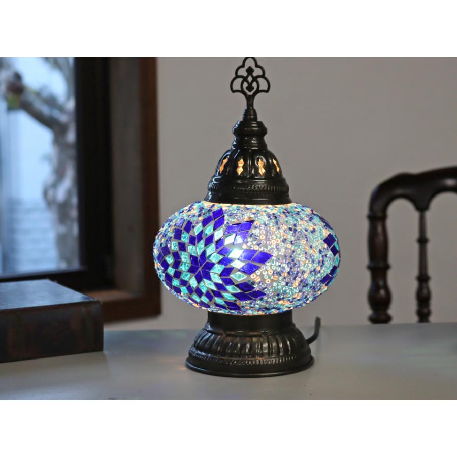 トルコランプ モザイクテーブルランプ 直径16cm 高さ27cm ブルー