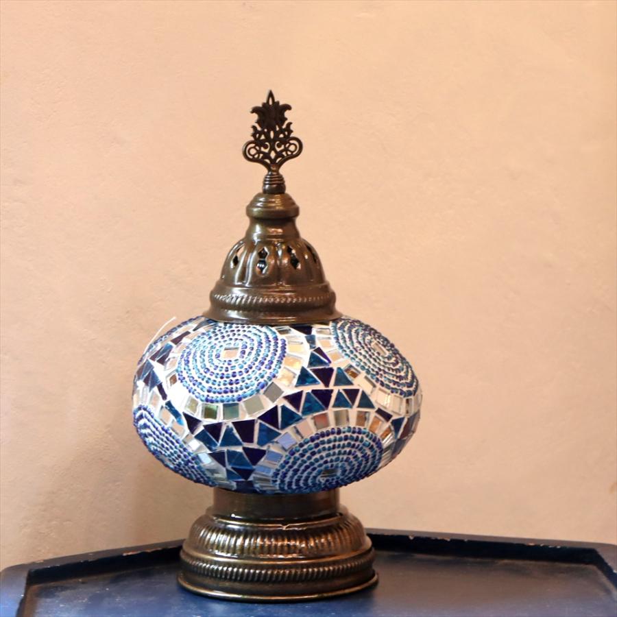 モザイクテーブルランプ トルコランプ 電池式 コードレス 高さ29cm 直径16cm ブルーサークル 9V角型電池 LED | ブランド登録なし | 05