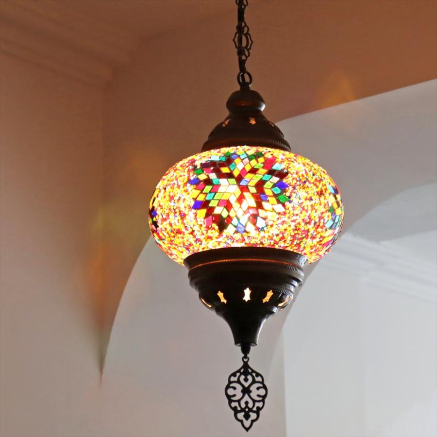 トルコ モザイクペンダントランプ 直径24cm 全高85cm ミックスカラー ペンダントライト | 