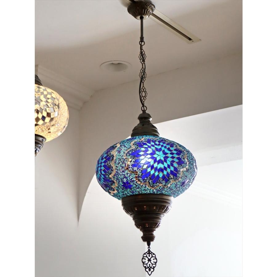 トルコ モザイクペンダントランプ 直径33cm 全高93cm ブルー E17/25W