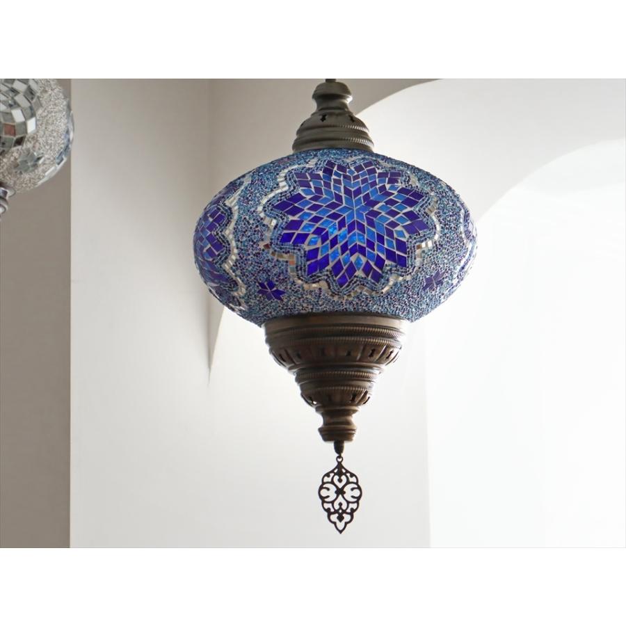 トルコ モザイクペンダントランプ 直径33cm 全高93cm ブルー E17/25W