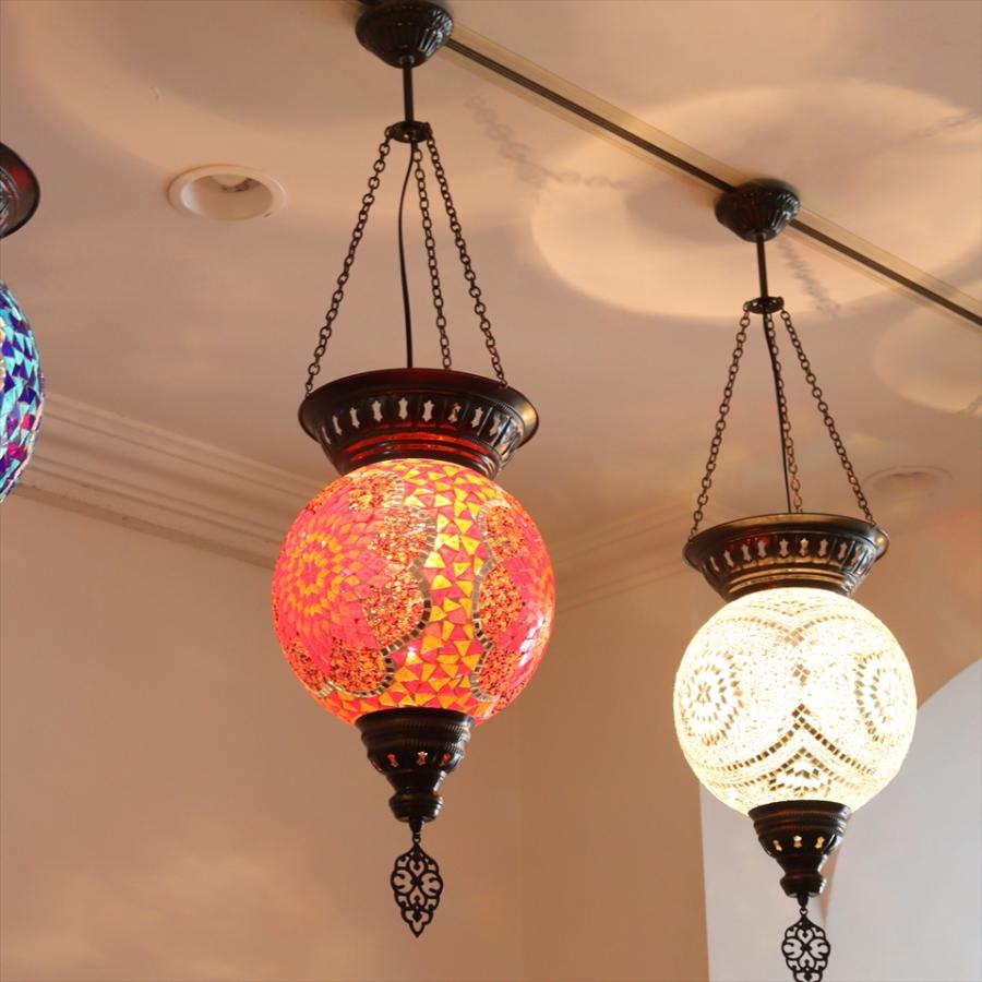 トルコランプ モザイクランプ 全高92cm 直径25cm ボール型 オレンジ