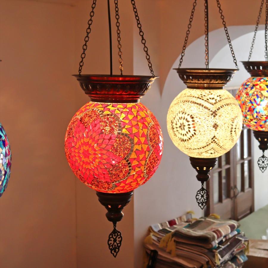 トルコランプ モザイクランプ 全高92cm 直径25cm ボール型 オレンジ