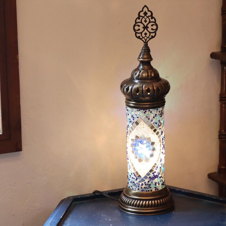 トルコランプ モザイクスタンドランプ シリンダー 全高42cm ブルー | 