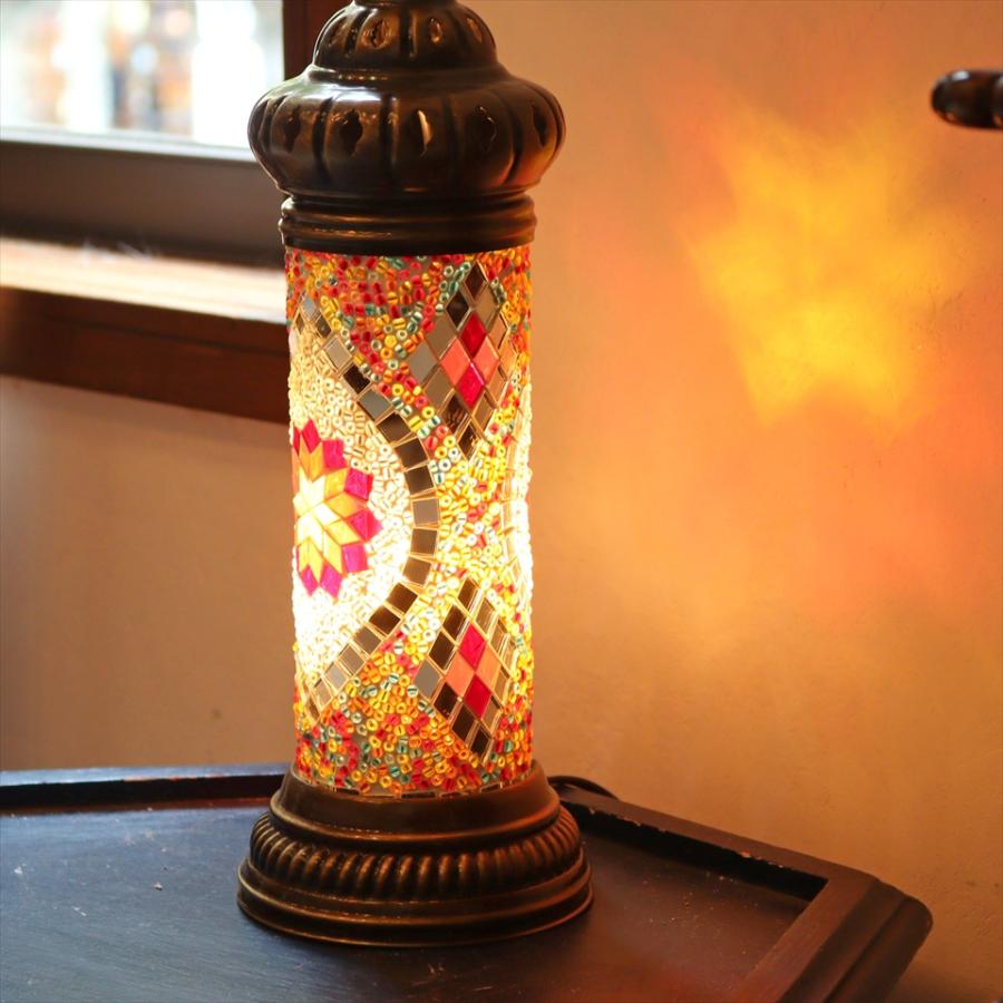 トルコランプ モザイクスタンドランプ シリンダー 全高42cm オレンジ
