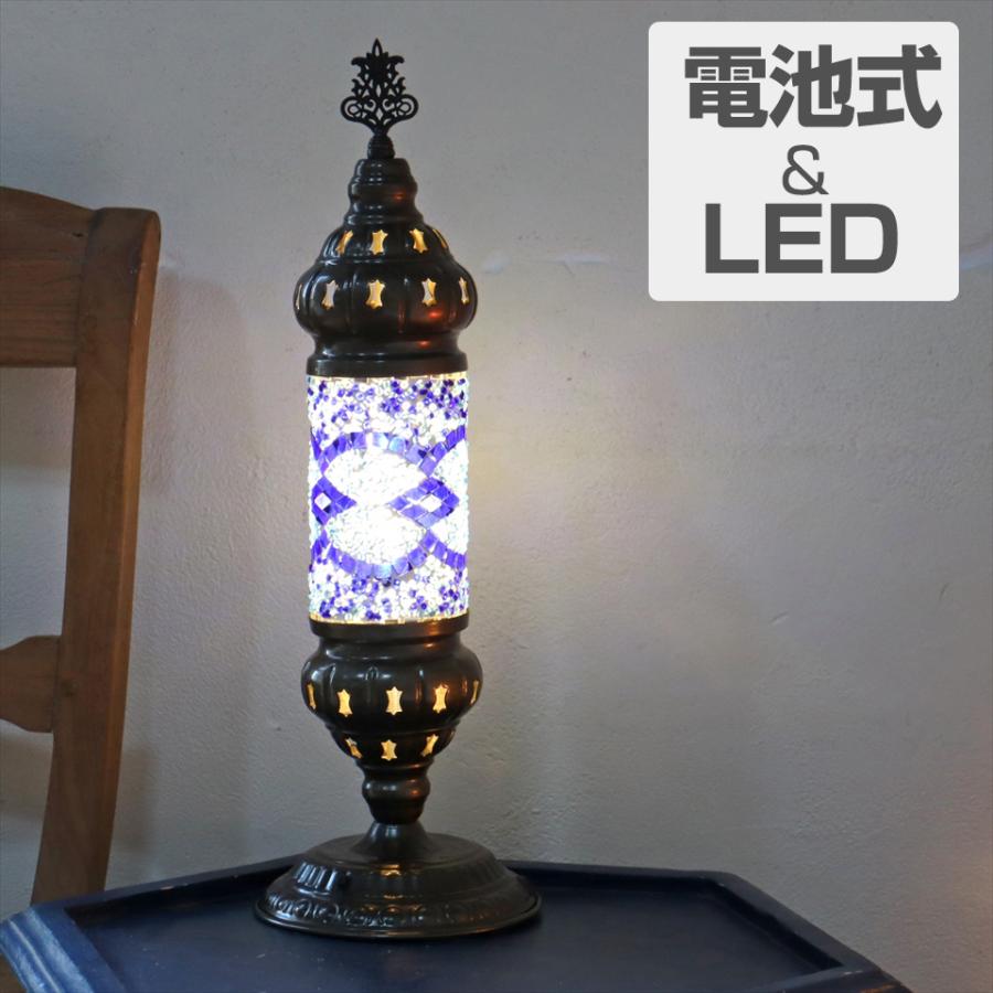 トルコランプ モザイクテーブルランプ シリンダー 電池式 コードレス 全高44cm 直径14cm ブルー 9V角型電池 LED | ブランド登録なし