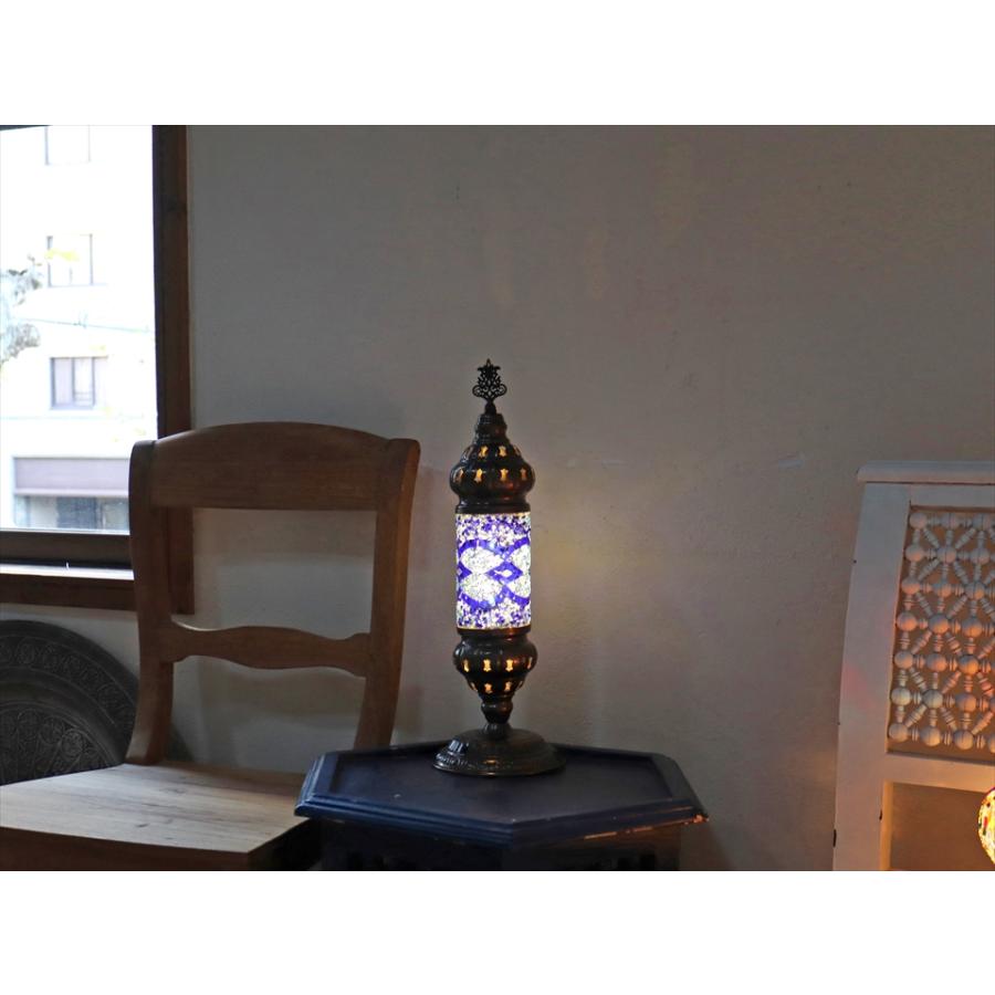 トルコランプ モザイクテーブルランプ シリンダー 電池式 コードレス 全高44cm 直径14cm ブルー 9V角型電池 LED | ブランド登録なし | 01