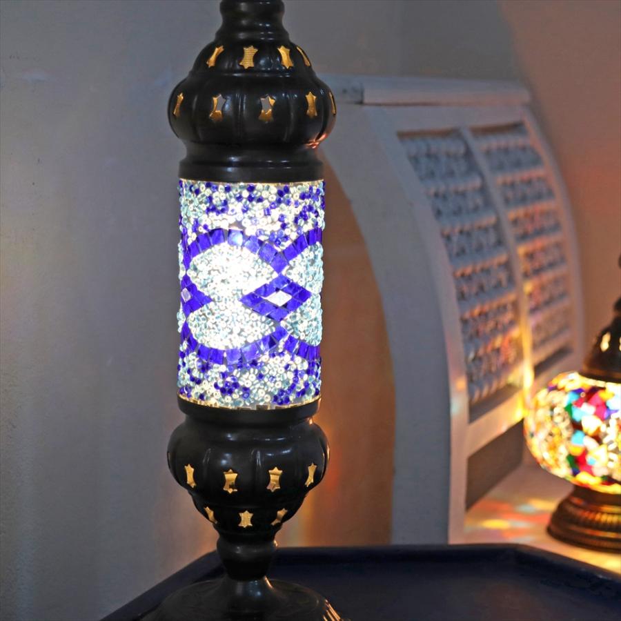 トルコランプ モザイクテーブルランプ シリンダー 電池式 コードレス 全高44cm 直径14cm ブルー 9V角型電池 LED | ブランド登録なし | 02