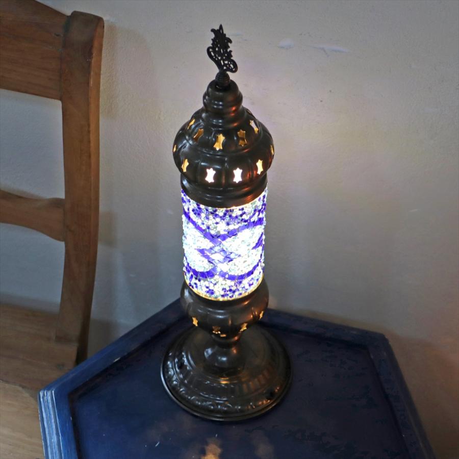 トルコランプ モザイクテーブルランプ シリンダー 電池式 コードレス 全高44cm 直径14cm ブルー 9V角型電池 LED | ブランド登録なし | 03