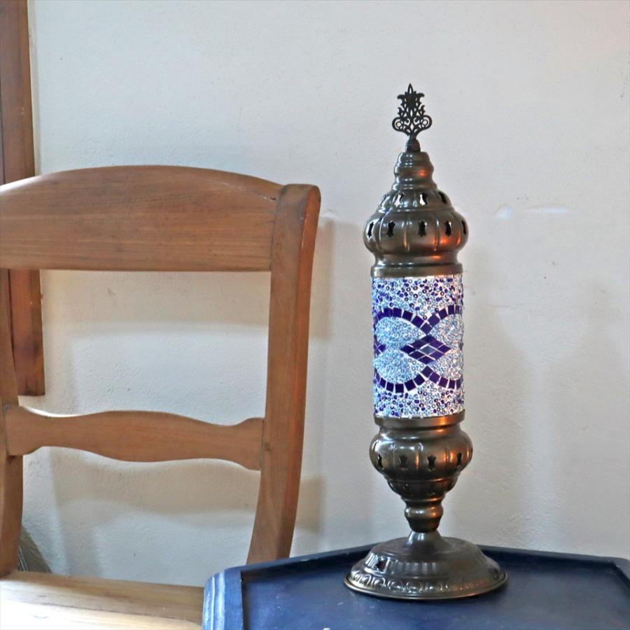 トルコランプ モザイクテーブルランプ シリンダー 電池式 コードレス 全高44cm 直径14cm ブルー 9V角型電池 LED | ブランド登録なし | 04