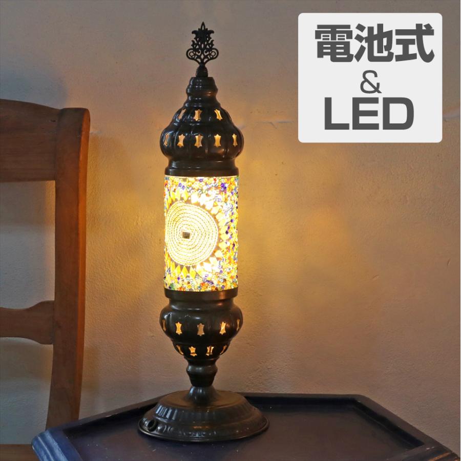 トルコランプ モザイクテーブルランプ シリンダー 電池式 コードレス 全高44cm 直径14cm アンバー 9V角型電池 LED | ブランド登録なし