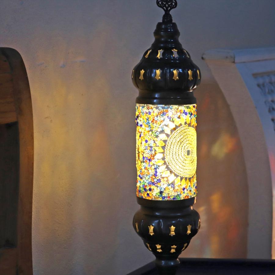 トルコランプ モザイクテーブルランプ シリンダー 電池式 コードレス 全高44cm 直径14cm アンバー 9V角型電池 LED | ブランド登録なし | 02