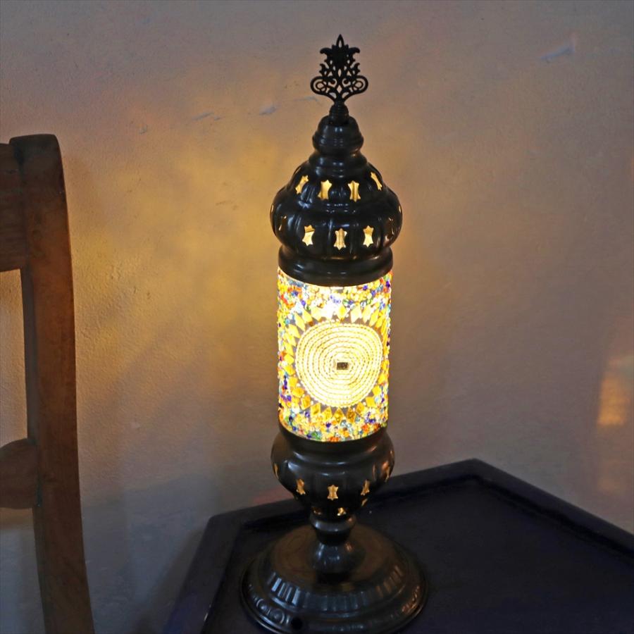 トルコランプ モザイクテーブルランプ シリンダー 電池式 コードレス 全高44cm 直径14cm アンバー 9V角型電池 LED | ブランド登録なし | 03