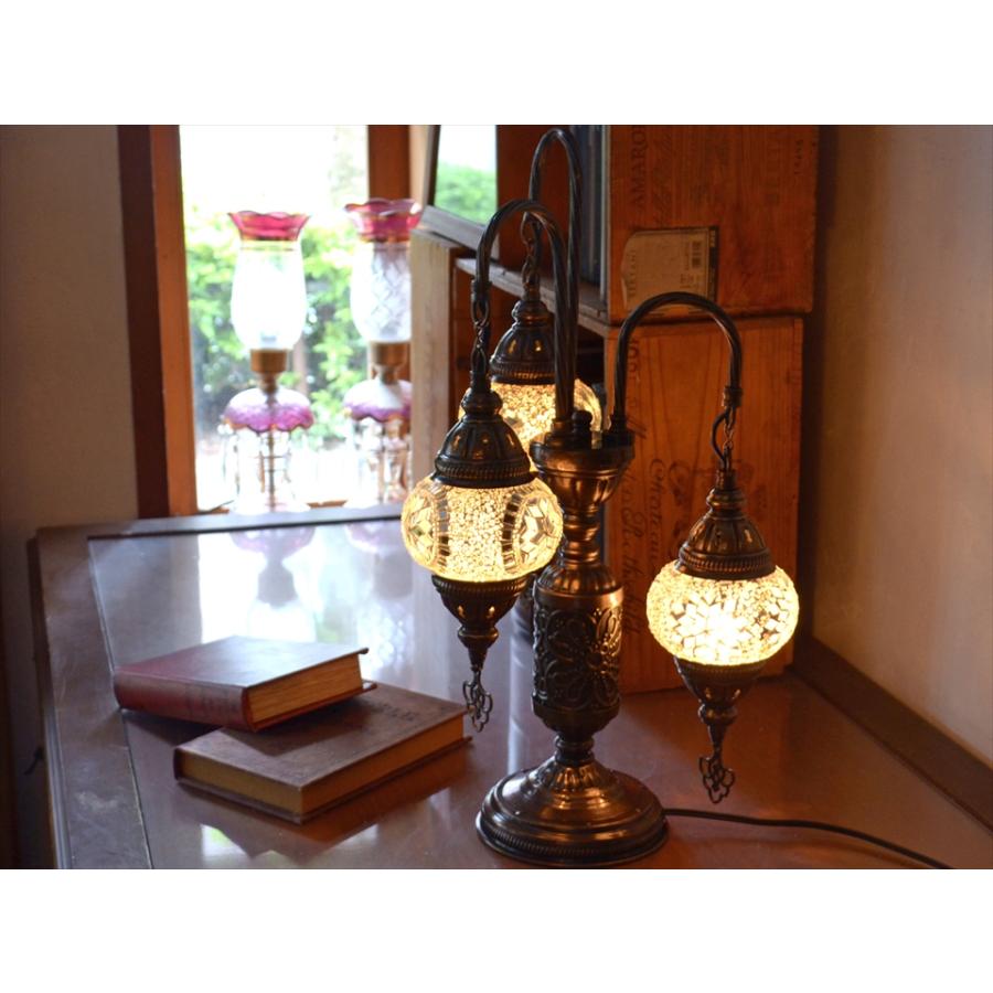 モザイクランプ トルコランプ シャンデリアテーブルランプ 3灯 全高51cm ホワイトフラワー E17/15W | ブランド登録なし | 05